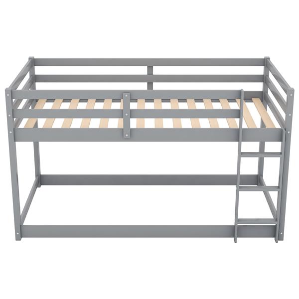 Twin over Twin Floor Bunk Bed with Ladder , Gray