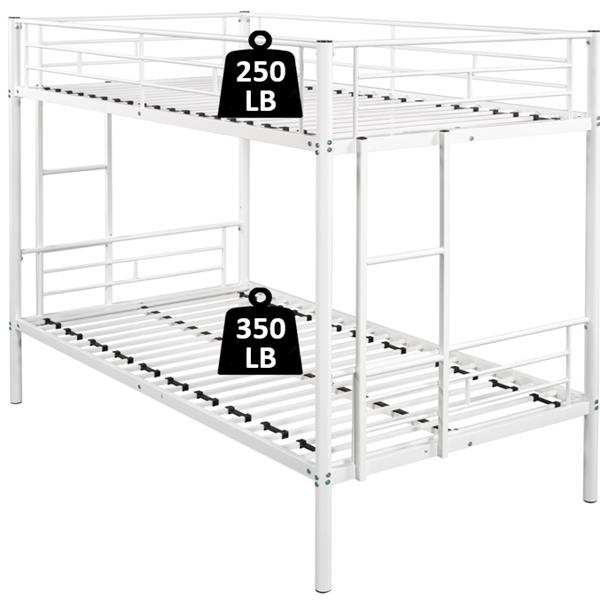 Metal  Bunk Bed/ Heavy-duty Sturdy Metal/ Noise Reduced Design/ Safety Guardrail/ 2 Side Ladders/ CPC Certified/ No Box Spring Needed