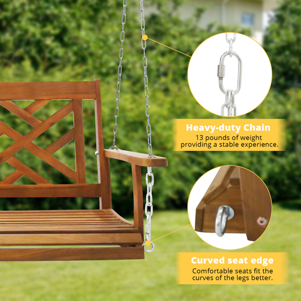 Acacia Wood Patio Porch Swing for Courtyard & Garden, Heavy Duty Swing Chair Bench with Hanging Chains for Outdoors (4FT, Natural) （WITHOUT FRAME）