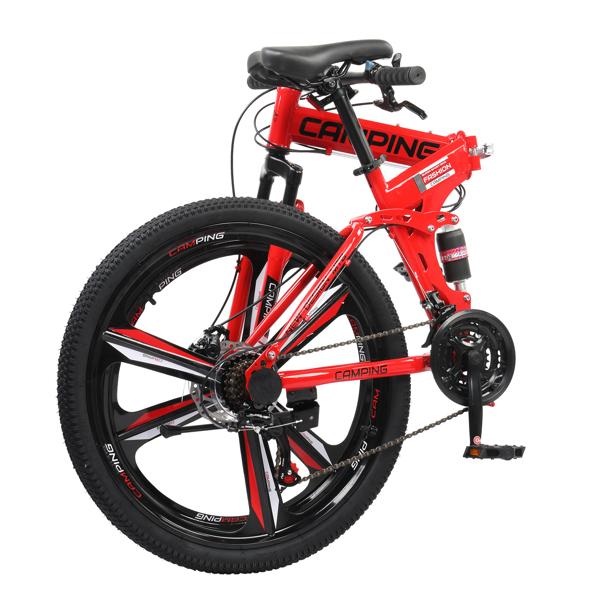 CamPingSurvivals 26in 150kg 21-Speed Shimano Variable Speed High Carbon Steel Land Rover Tri-Knife Wheels Foldable  Mountain Bike Red