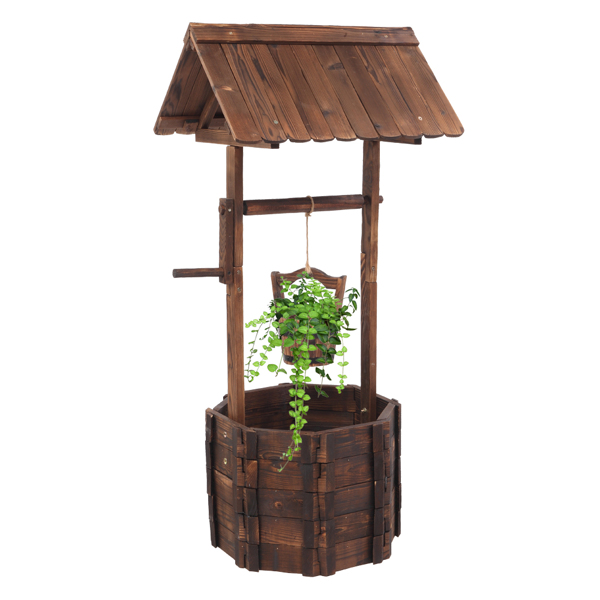 Outdoor Reinforced And Anticorrosive Wooden Wishing Well Flowerpot