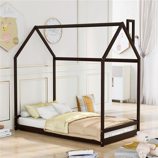 Twin Size House Bed Wood Bed, Espresso