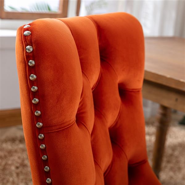 Modern, High-end Tufted Solid Wood Contemporary Velvet Upholstered Dining Chair with Wood Legs Nailhead Trim 2-Pcs Set, Orange