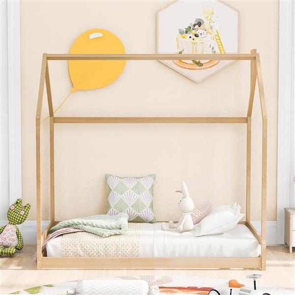 Twin Size House Bed Wood Bed, Natura