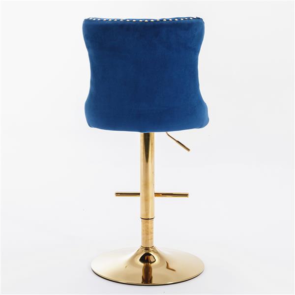 Furniture,Golden Swivel Velvet Barstools Adjusatble Seat Height from 25-33 Inch, Modern Upholstered Bar Stools with Backs Comfortable Tufted for Home Pub and Kitchen Island,Blue,Set of 2