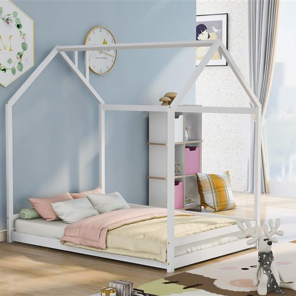 Full Size House Bed Wood Bed, White