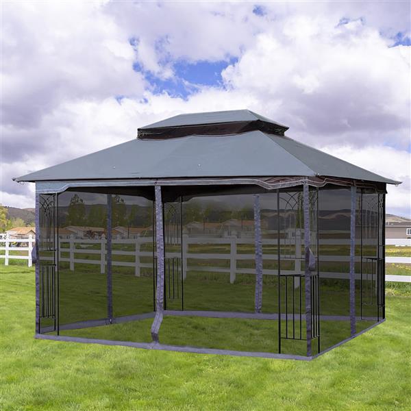 13x10 Outdoor Patio Gazebo Canopy Tent With Ventilated Double Roof And Mosquito net(Detachable Mesh Screen On All Sides),Suitable for Lawn, Garden, Backyard and Deck,Gray Top