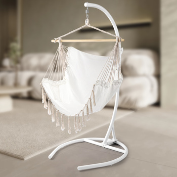 Hanging Chair with Stand for Bedroom, Swinging Hammock Chair with Stand Included for Adults/Teens, Boho Papasan Chair for Outside/Inside, Patio and Porch（FBA STOCK）