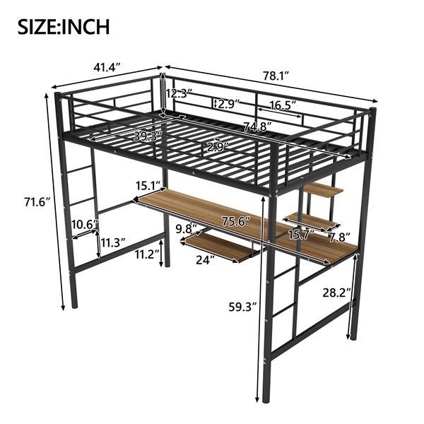 Loft Bed with Desk and Shelf , Space Saving Design,Twin