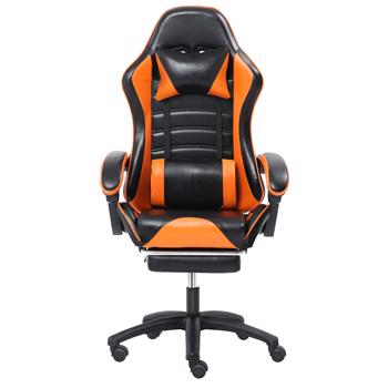 Computer Gaming Chairs with Footrest, Ergonomic Gaming Computer Chair for Adults, PU Leather Office Chair Adjustable Desk Chairs with Wheels, 360°Swivel Big and Tall Gamer Chair, Orange