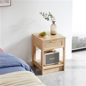 15.75\\" Rattan End table with  drawer, Modern nightstand, side table for living room, bedroom,natural