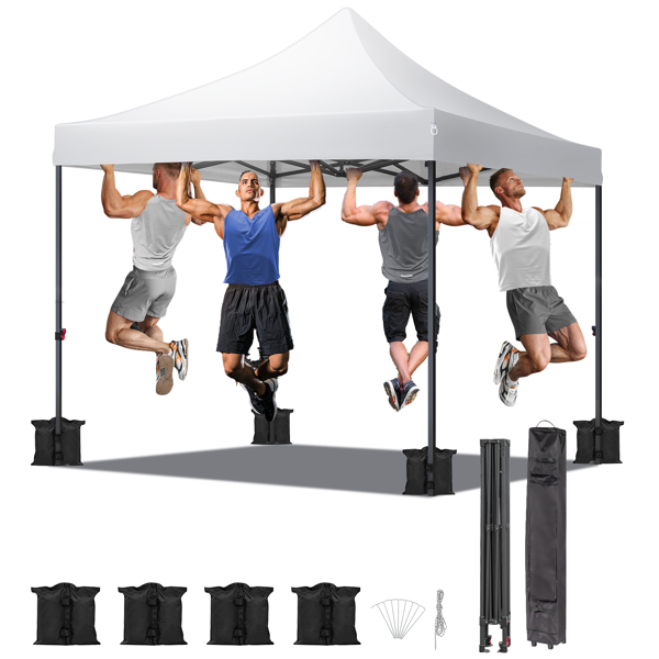 10x10ft Instant Portable Pop Up Canopy Tent  PVC Coated Shelter with Wheeled Carry Case, 4 Sand Bags - White Top