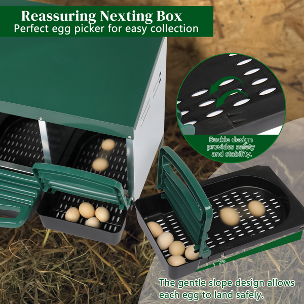 3 Compartment Roll Out Chicken Nesting Box with Plastic Basket, Egg Nest Box Chicken Laying Box Hens Chicken Coop Box, Green