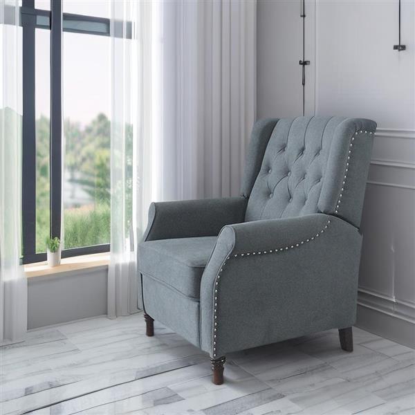 New Design Classic Dark Gray Waterproof Fabric Living Room Pull Button Sofa, High Back Manual Recliner Chair Cinema Home Theatre Cozy Recliner Sofa