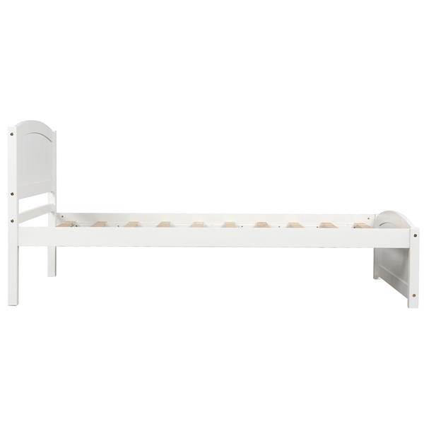 Wood Platform Bed with Headboard,Footboard and Wood Slat Support, White