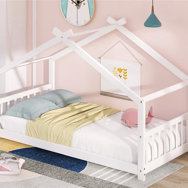 Twin Size House Bed Wood Bed, White