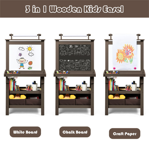  3-in-1 Double-Sided Storage Art Easel Brown