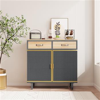 31.5\\"Wide 2 Drawer Sideboard, Modern Furniture Decor, Made with Iron+ Carbonized Bamboo, Easy Assembly