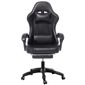 Ergonomic Gaming Chair with Footrest, Comfortable Computer Chair for Heavy People, Adjustable Lumbar Desk Office Chair with 360°-Swivel Seat, PU Leather Video Game Chairs for Adults, Black