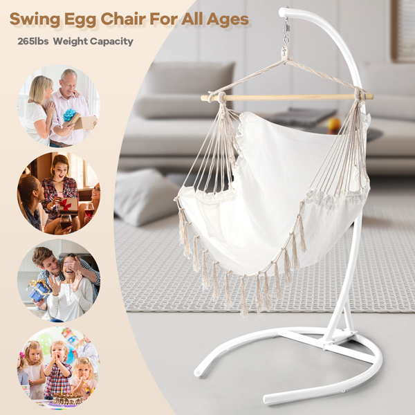 Hanging Chair with Stand for Bedroom, Swinging Hammock Chair with Stand Included for Adults/Teens, Boho Papasan Chair for Outside/Inside, Patio and Porch（FBA STOCK）