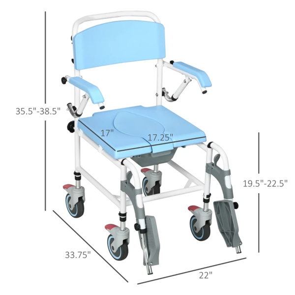 Bathroom Wheelchair，Commode Wheelchair, Rolling Shower Wheelchair with 4 Castor Wheels