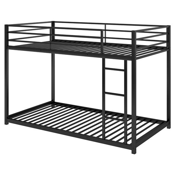 Twin over Twin Metal Bunk Bed, Low Bunk Bed with Ladder, Black