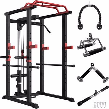 Home Gym sets Multi-functional Power Cage,Home Adjustable Pullup Squat Rack 1000Lbs Capacity Comprehensive Fitness Barbell Rack