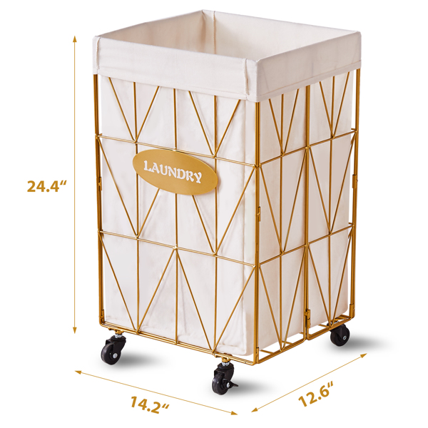 Wimarsbon Laundry Baskets,Collapsible Laundry Basket with Wheels,Removable Lined for Easy Cleaning Storage Basket,Sturdy Metal Frame for Clothes Storage for Living Room (65L-LC-Gold)