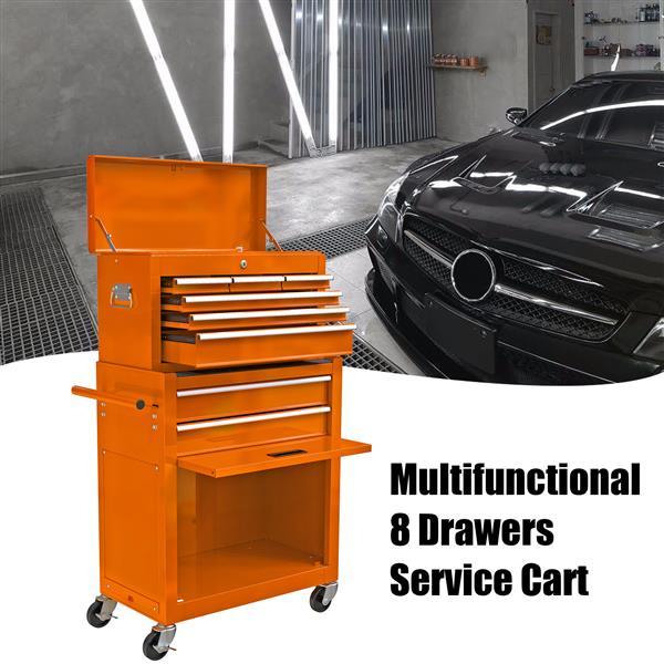 High Capacity Rolling Tool Chest with Wheels and Drawers, 8-Drawer Tool Storage Cabinet--ORANGE