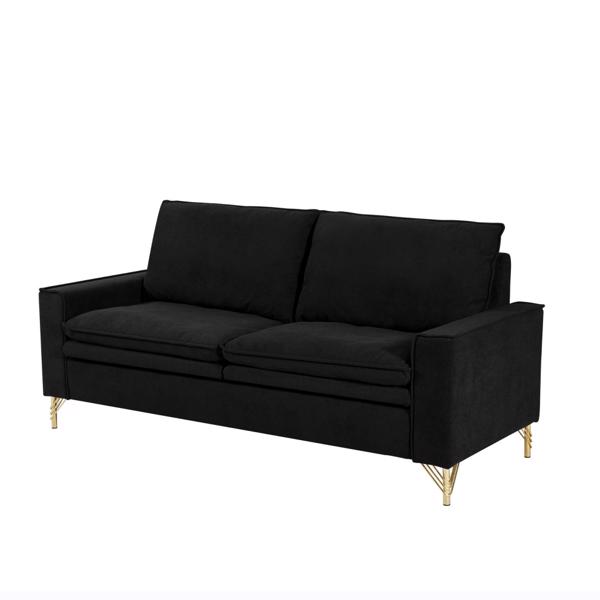 Black, Velvet Cloth Indoor Double Sofa With Metal Feet, 78.54"*31.69"*38.18"