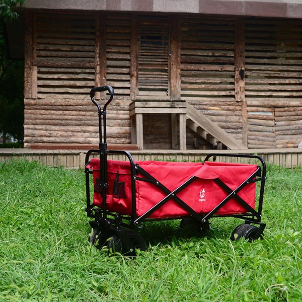 Collapsible Heavy Duty Beach Wagon Cart Outdoor Folding Utility Camping Garden Beach Cart with Universal Wheels Adjustable Handle Shopping (Red)