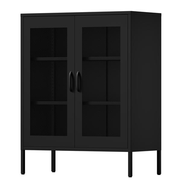  Metal Storage Cabinet with Mesh Doors, Liquor Cabinet with Adjustable Shelves for Kitchen,  Living Room, Home Office, Black