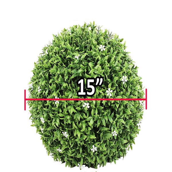 15'' Artificial Boxwood Topiaries,Garden Faux Topiary Ball Plants with White Flower for Indoor or Outdoor Decor