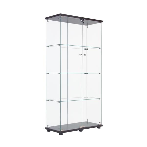 Two Door Glass Cabinet Glass Display Cabinet with 4 Shelves, Black