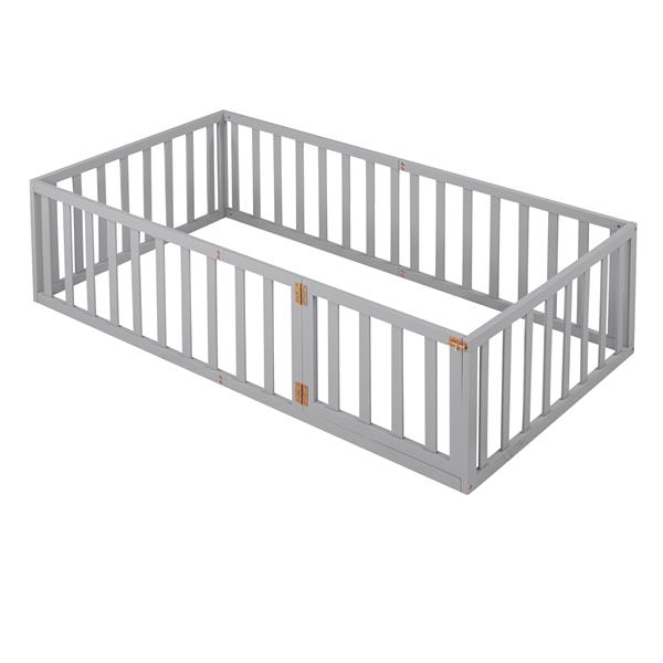 Twin Size Wood Daybed Frame with Fence, Gray