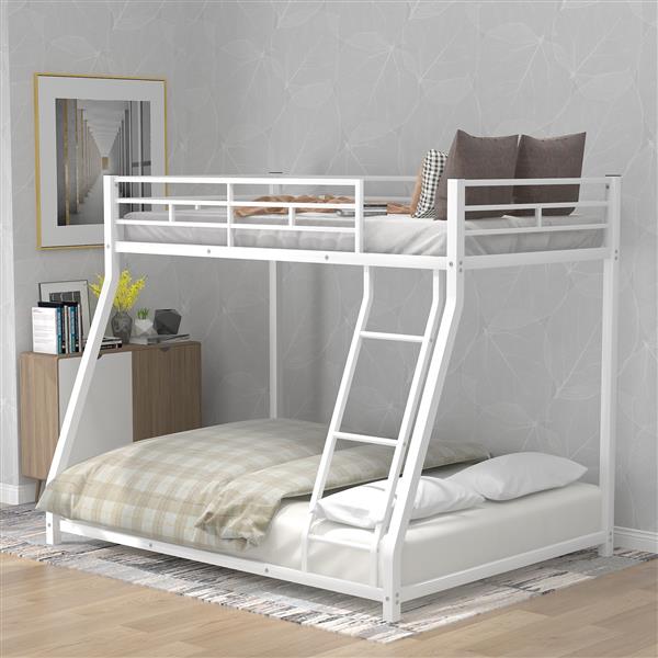 Metal Floor Bunk Bed, Twin over Full,White