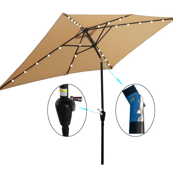 10 x 6.5t Rectangular Patio Solar LED Lighted Outdoor Market Umbrellas  with Crank and Push Button Tilt for Garden Shade Swimming Poo