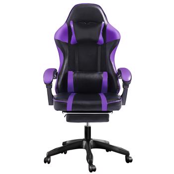 Ergonomic Gaming Chair with Footrest, Comfortable Computer Chair for Heavy People, Adjustable Lumbar Desk Office Chair with 360°-Swivel Seat, PU Leather Video Game Chairs for Adults