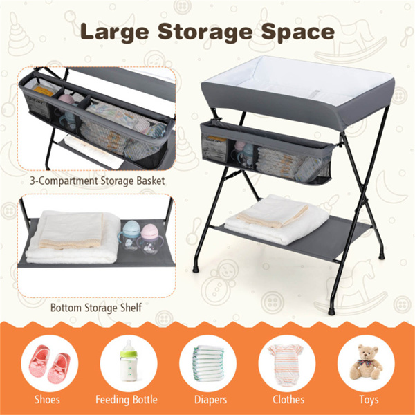 Gray Baby Storage Foldable Diaper Changing Table