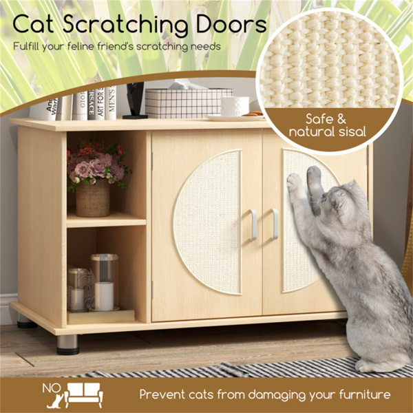  32" Cat Litter Box Enclosure with Sisal Scratching Doors and Adjustable Metal Feet