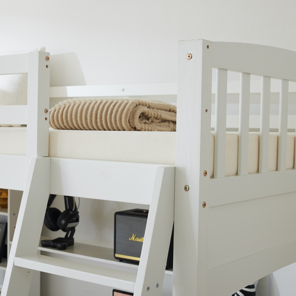 Loft bed with shelf with desk inclined ladder white twin wooden bed pine particle board N101 USA