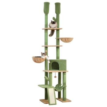 Cactus Cat Tree Floor to Ceiling Cat Tower with Adjustable Height(85-112 Inches), 7 Tiers Climbing Activity Center with Cozy Hammocks(Banned shein,unable to ship on weekends)