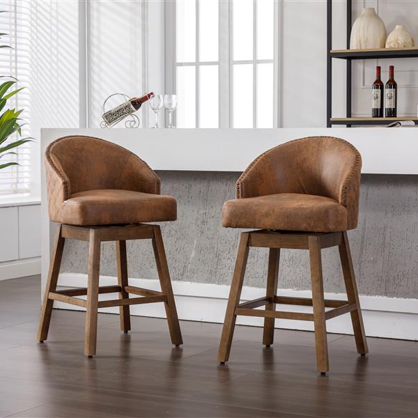 Bar Stools Set of 2 Counter Height Chairs with Footrest for Kitchen, Dining Room And 360 Degree Swivel