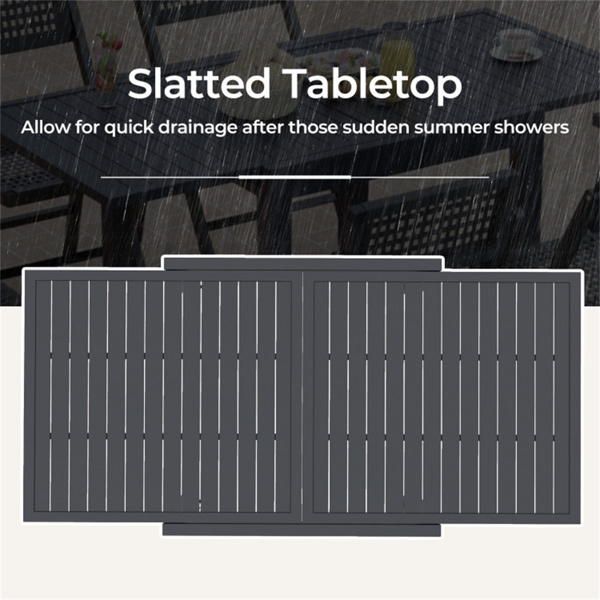 Retractable outdoor dining table, gray patio table for 4-6 with Aluminum Frame