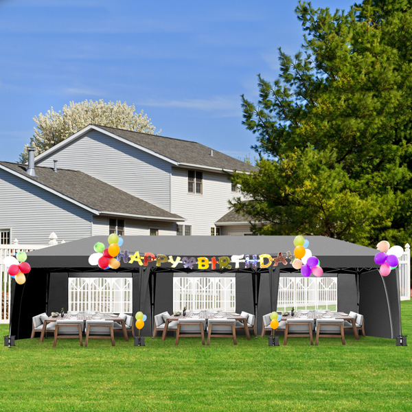 8 Sides (6 Windows And 2 Doors) 3x9m Oxford Cloth White Spray Frame With 8 Sandbags With Tugboat Bag Folding Shed Dark Gray