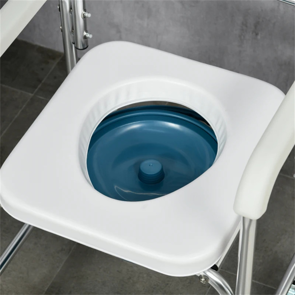 Shower Commode Wheelchair,  Waterproof Rolling Over Toilet Chair with Padded Seat