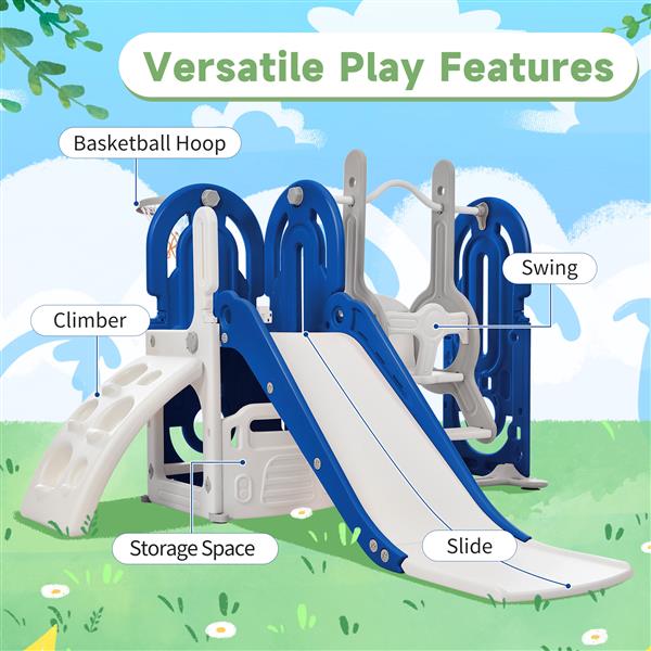 Toddler Slide and Swing Set 5 in 1, Kids Playground Climber Slide Playset with Basketball Hoop  Combination for Babies Indoor & Outdoor