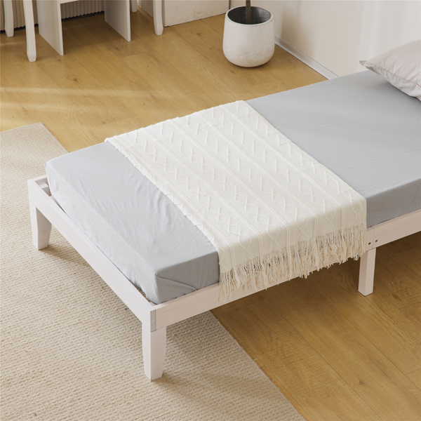 Basic bed frame washed white Twin 197.2*96.5*30.5cm wooden bed