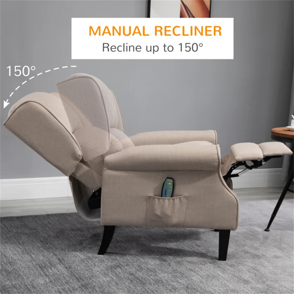 Dark Beige Recliner Chair.   Wingback Single Sofa with Vibration Massage, Heat, Push Back