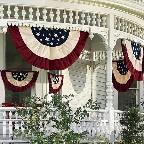 6 Pack USA Pleated Fan Flag, 1.4 X 2.3 Feet American US Bunting Flag Patriotic Half Fan Banner Flag Decoration, 4th of July Memorial Day Decoration Outdoor